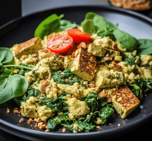 Tofu and Spinach Scramble with Almond Pesto: - Keto Australia